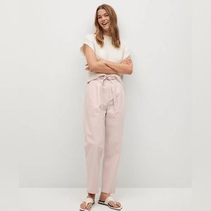 NWT Mango Cotton High Waisted Pleated Pants Pastel Pink